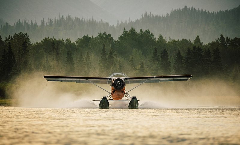 Floatplane on a lake, an everyday experience at our remote Alaska fly fishing lodge